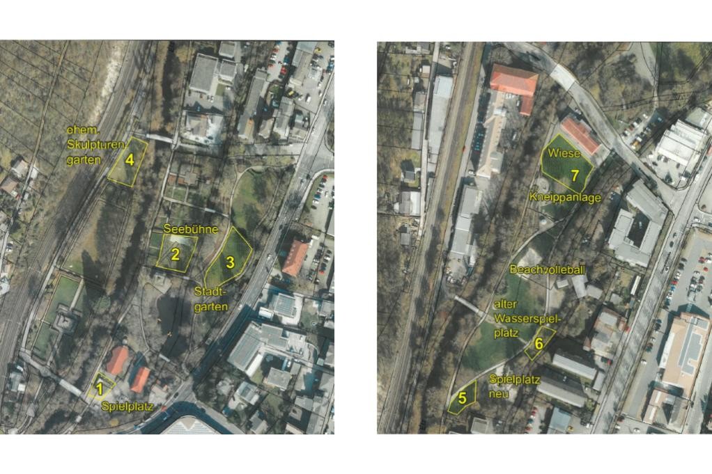 Lageplan der 7 Potenzialflächen im kleinen Elzpark