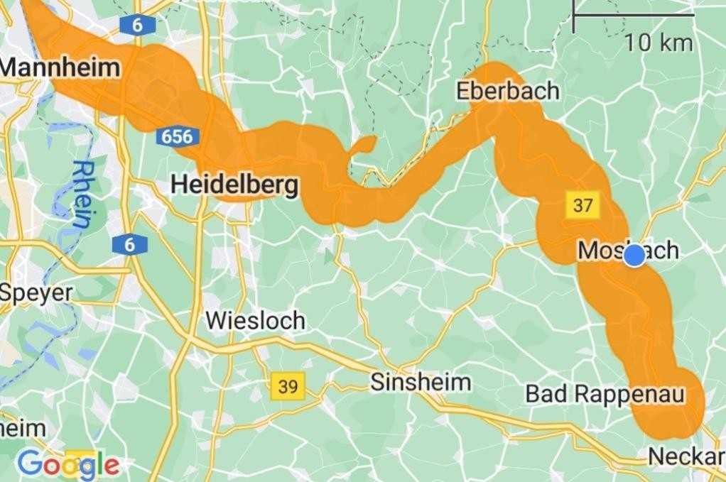 Mittlere Hochwassergefährdung am Neckar, (c) NINA