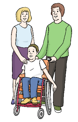 Familie mit Kind in Rollstihl